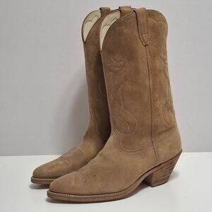 Vintage Acme Roughout Tan Suede Western Cowboy Boots Mens 11.0 D Made In USA